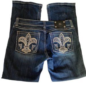 Miss Me Boot Cut Blue Jeans Sz 30 JE5073-2R  Fleur De Lis Bling Distressed Denim